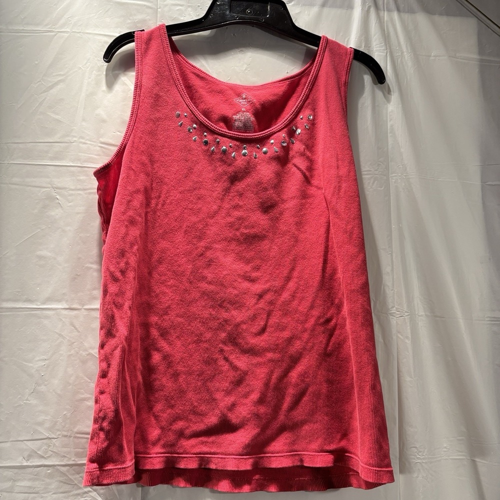 St Johns Bay Womens Scoop Neck Essential Tank Top Size XL Pink Decorative Neck